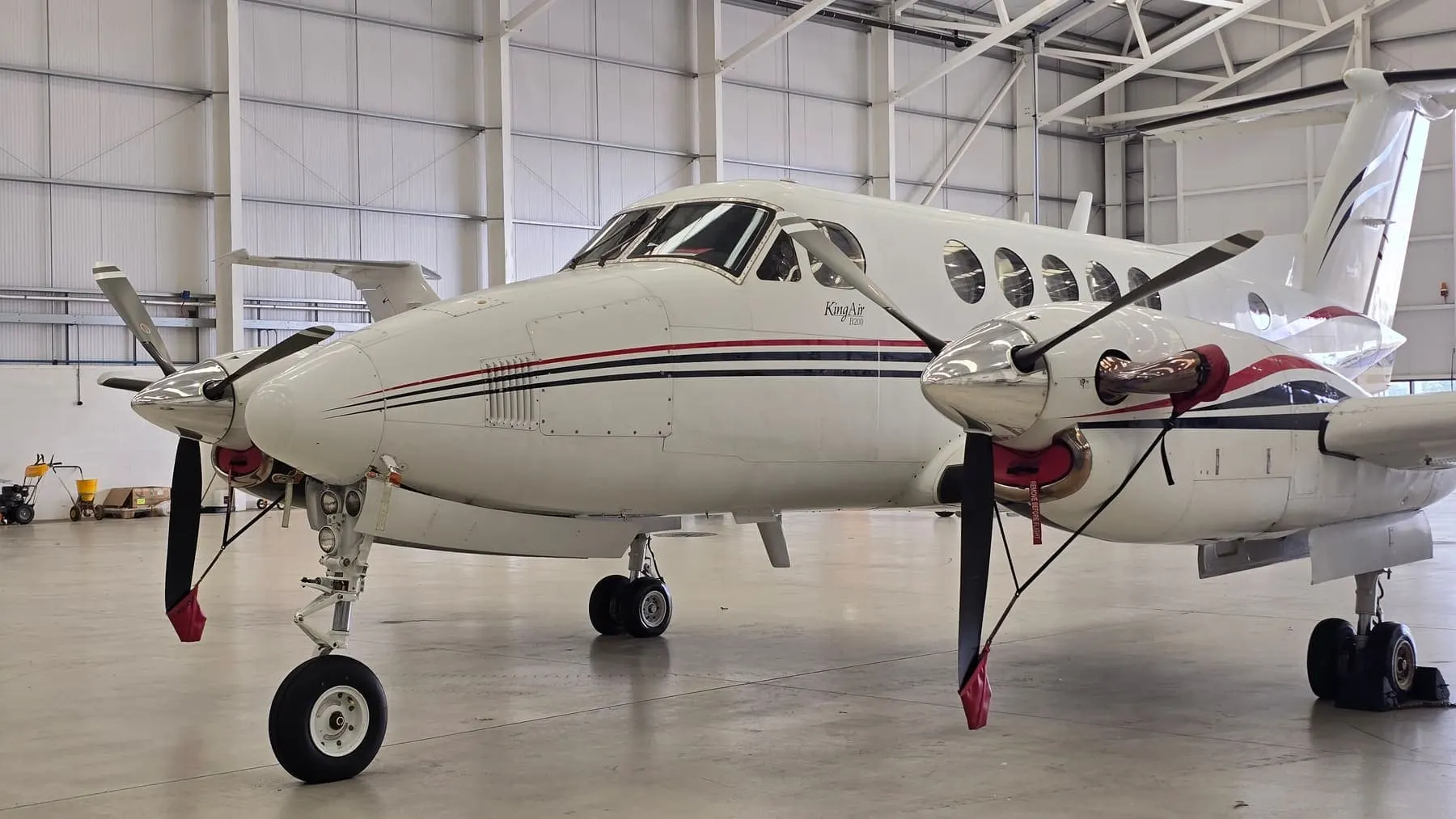 Beechcraft King Air inside a hangar after exterior detailing
