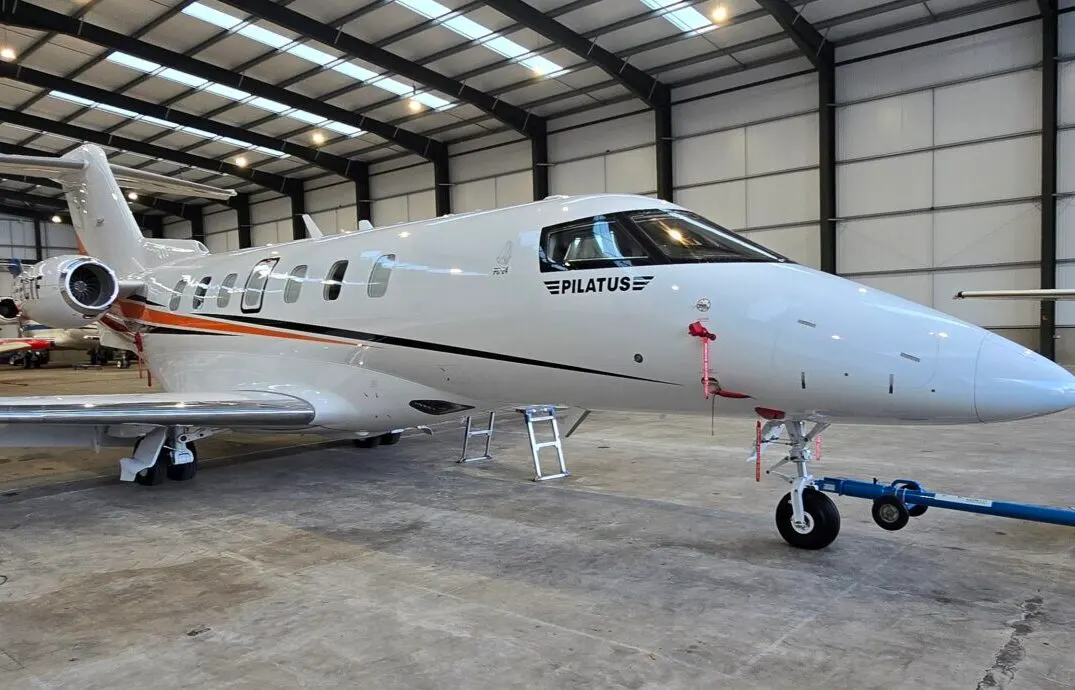Pilatus PC-24 in a maintenance hangar after exterior detailing
